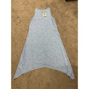 Anne Klein Women's Sleeveless Blue Linen Blend Dress High Low Hem Medium